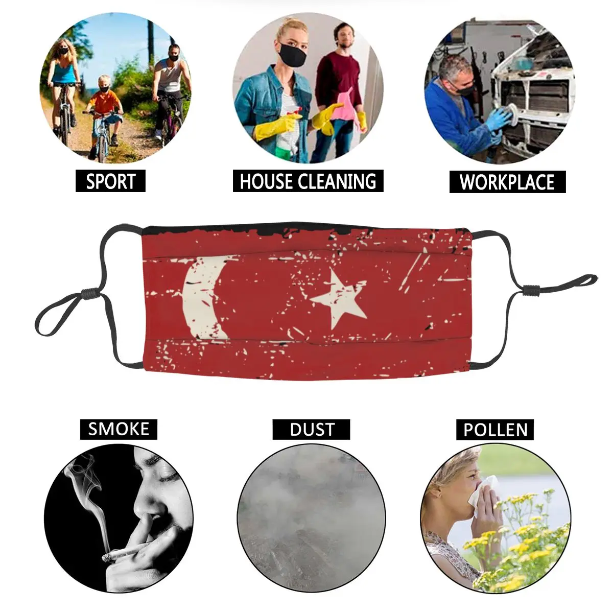 

The Republic Of Turkey Flag Reusable Face Mask Anti Haze Anti Dust Protection Cover Respirator Mouth Muffle
