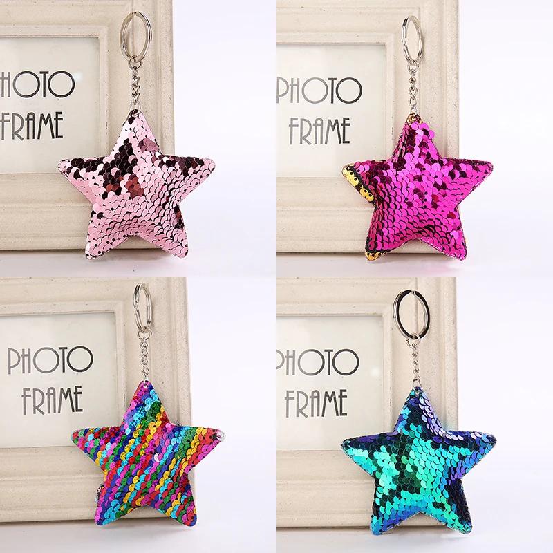 

Cute star Sequin Pom Pom Key Pendant Colorful Stuffed star Doll Kids Toys Girls Bag Hang Pendant Key Chain Speelgoed Gift