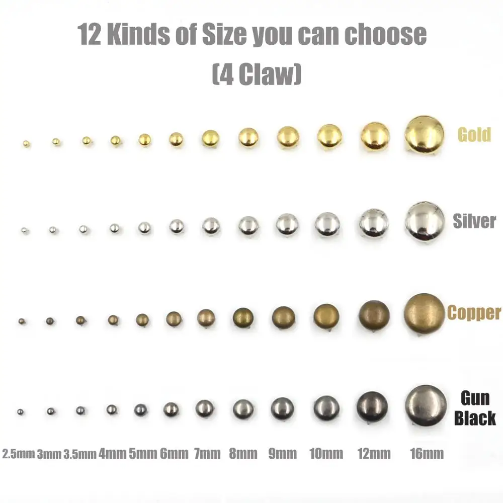 

2.5-16mm100pcs Round Dome Rivets Spike Studs Spots Nailhead Punk Rock DIY Leather Craft For Shoes Clothing Bag Parts Decoration