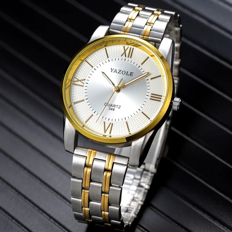 YAZOLE brand Leisure business Men's Quartz Watch waterproof, luminous, gold steel strap, gentleman style