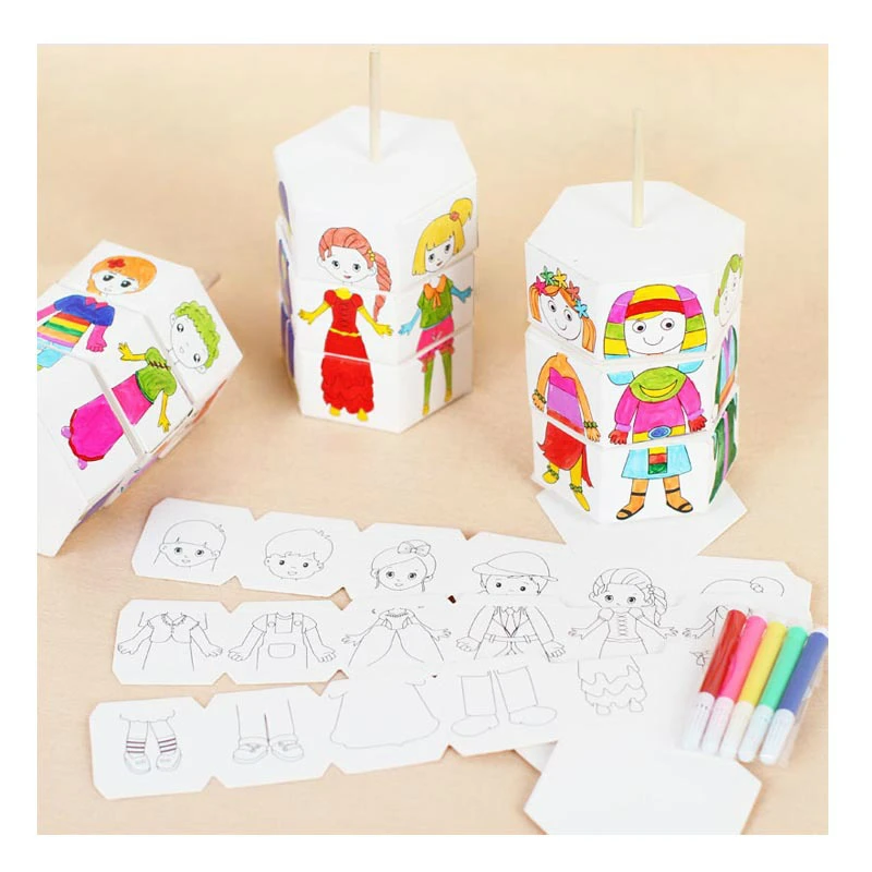 

Painted Coloring Filling Change Clothes Doll Graffiti Rotating Dress Up Watercolor DIY Handmade Craft Puzzle Kids Toys Gift Pen