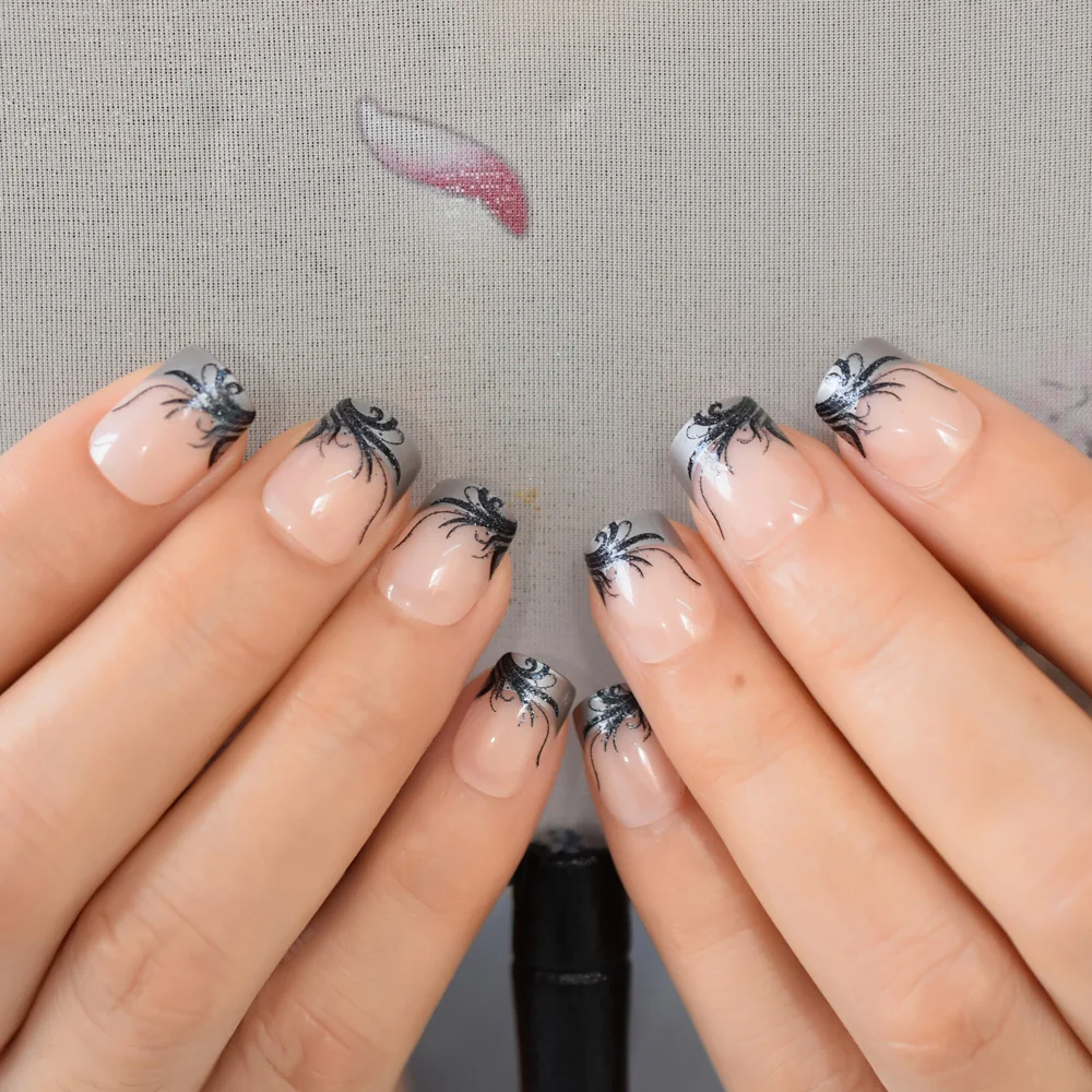 Пластиковые накладные ногти квадратные искусственные короткие французские с