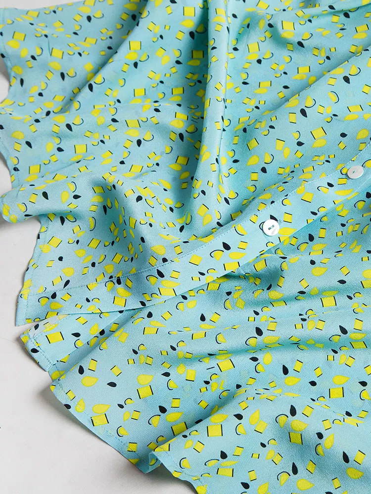 

Shuchan 2021 New Summer Shirt Dress Natural Silk Prairie Chic Three Quarter Sleeve Mid-Calf Korean Dress Green Women Fashion