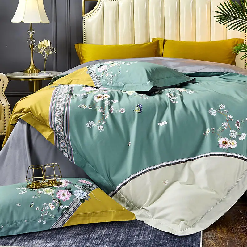 

2020 new products 100 thread count cotton bed sheet set Quilt / Duvet Cover Bed Set luxury bedding king size 4-piece set.