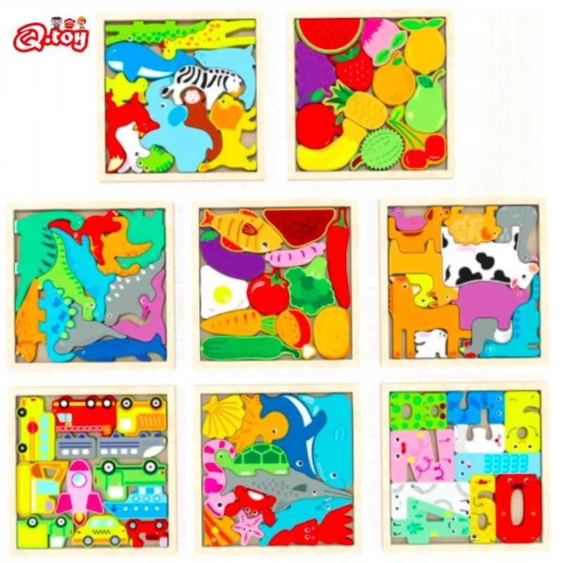 3D Деревянный Пазл сделай сам игрушки в виде животных Монтессори познавательное