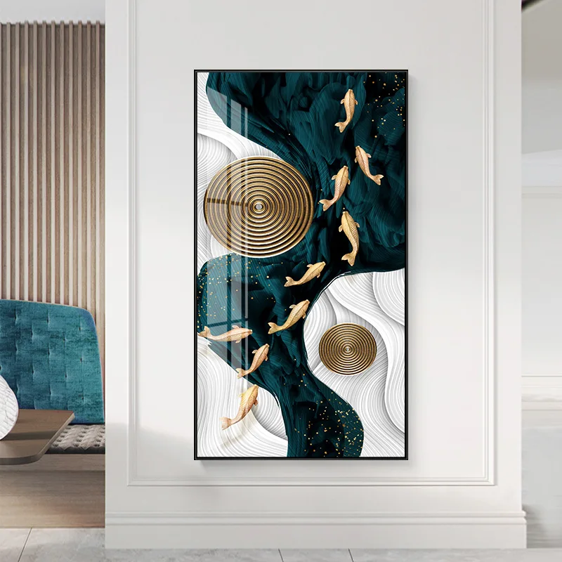 Золотистый красный карп олень ежегодное кольцо Дерево Птицы Искусство на холсте