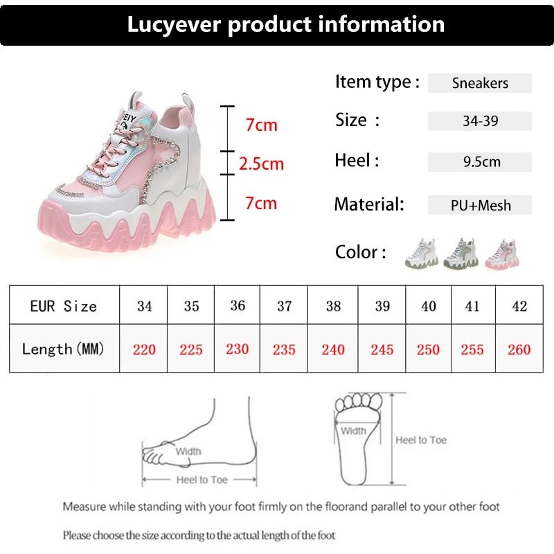 

Lucyever Women Autumn Fashion Rhinestone Platform Sneakers Breathable Mesh Lace Up Casual Shoes Woman Crystal Chunky Trainers