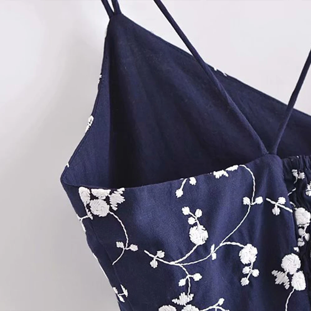 

ZREDARA European and American style 2021 new women's French embroidery waist flower print sling mid-length dress