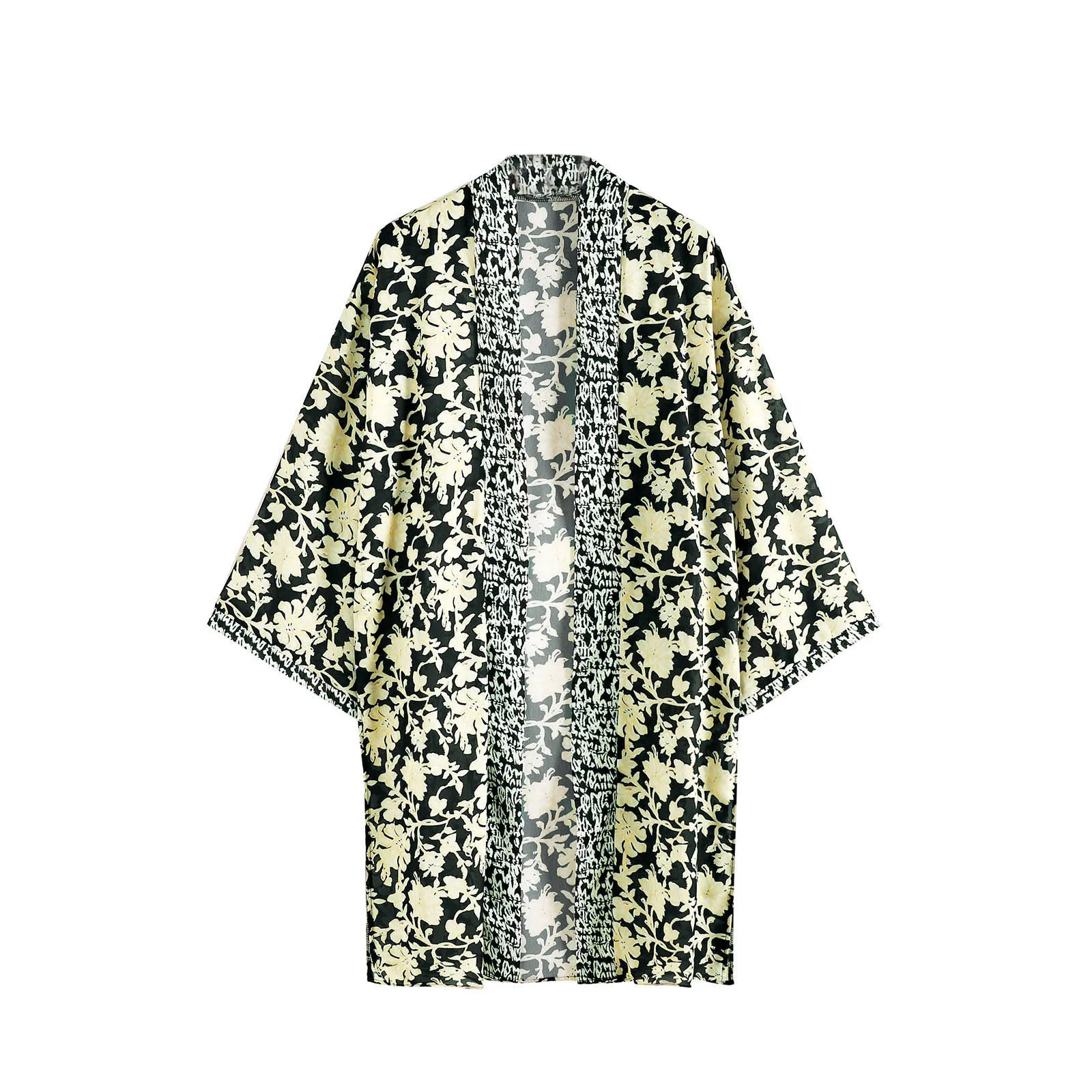 Летние женские лёгкой струящейся ткани кимоно длинный кардиган открытой