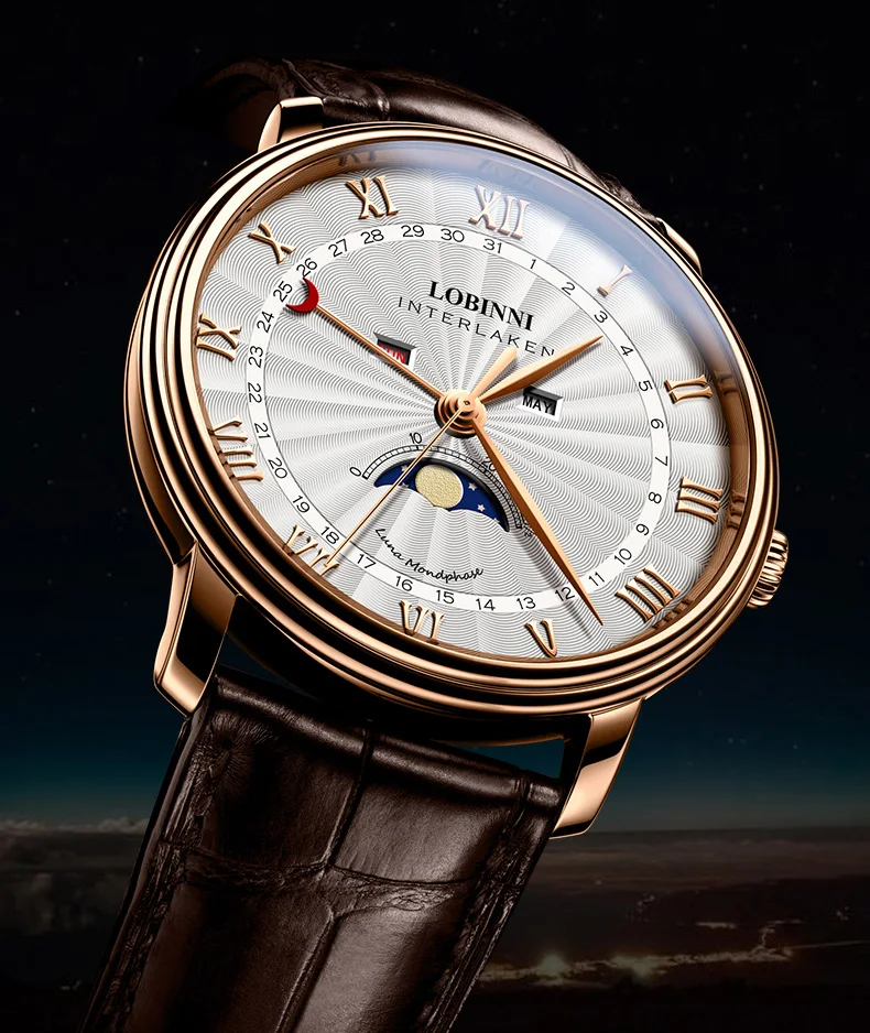 LOBINNI Роскошные Брендовые мужские часы сапфир водонепроницаемый Moon Phase кварцевые часы мужские кожаные reloj hombre календарь horloges mannen