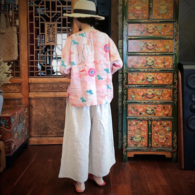 QPFJQD 2021 весенне-осенние женские розовые блузки в китайском стиле с длинным