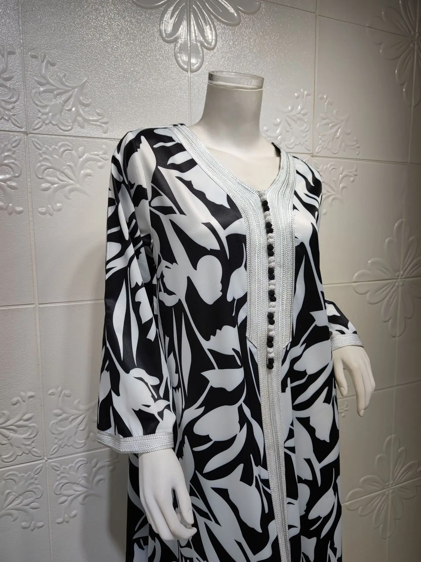 

Eid Ramadan Ethnic Print Maxi Dress for Women 2021 Loose Muslim Jalabiya Full Sleeve Arabic Oman Dubai Islamic Clothing