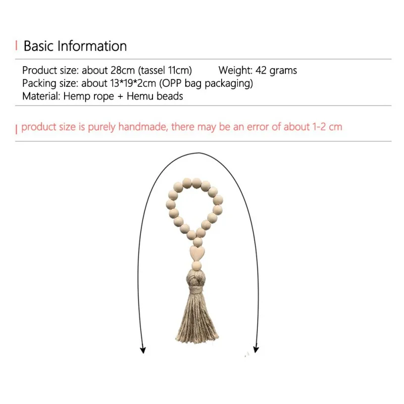 

INS Wood Bead Garland Farmhouse Decor Wood Bead Garland with Tassels Boho Wall Hanging Decorations Rustic Love Home Ornaments