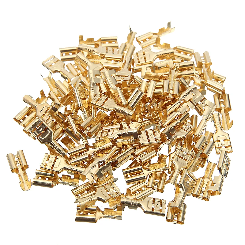 100 шт. Лопата терминал разъем 6 3 мм золотистыми латунными зубцами и лопата женский