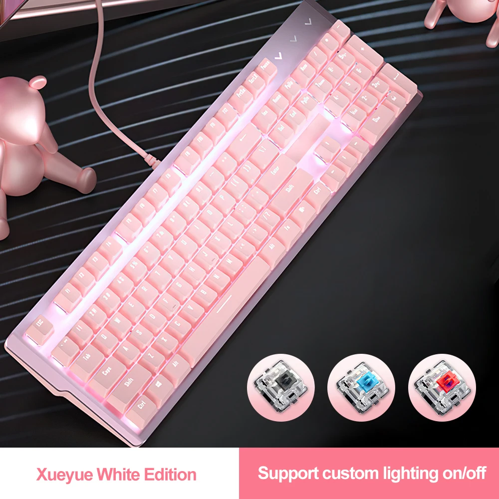 Милая розовая игровая механическая клавиатура Проводная компьютерная с USB