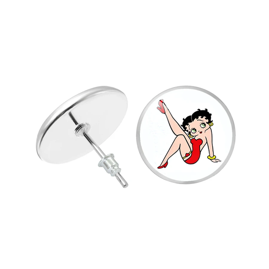 Сексуальные серьги-гвоздики Betty Boop с рождеством художественные стеклянные