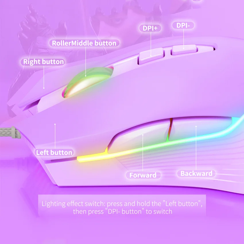 Мышь компьютерная игровая с 7 кнопками и светодиодсветодиодный подсветкой 6400 DPI |