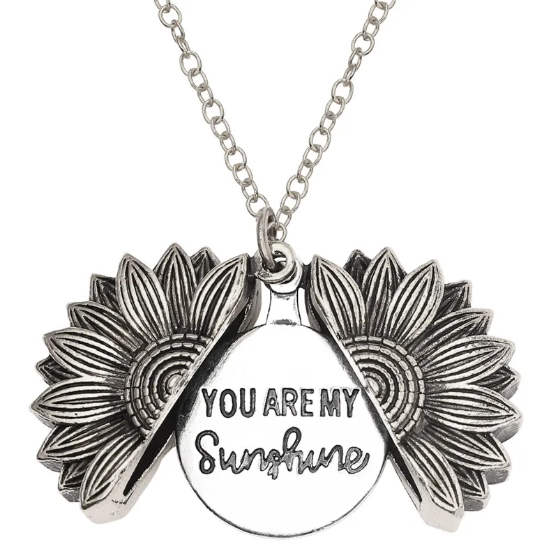 С принтом You are my Sunshine Откройте медальон ожерелье из подсолнечника женские