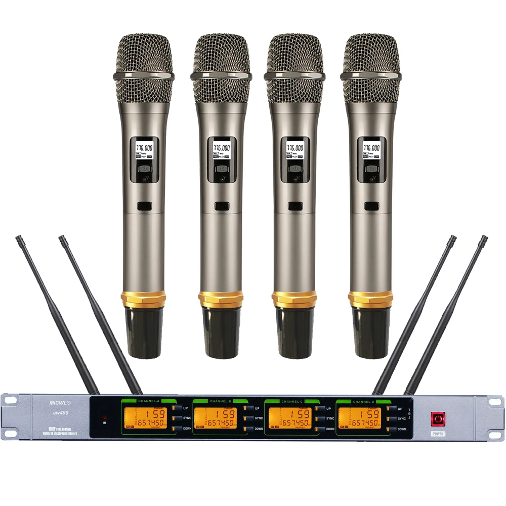 

MiCWL ew400 G4 Digital Wireless 4 Channel Microphone System KTV Home DJ Karaoke Mics Sets 4 Handheld 4 Headset