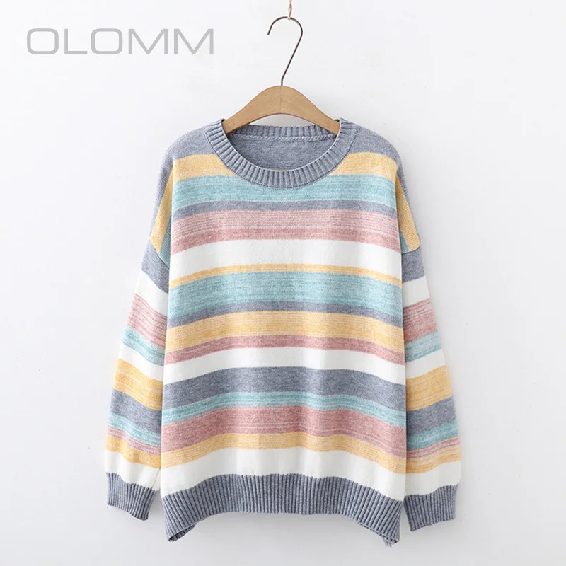Женский осенне-зимний модный новый Повседневный свитер в полоску плотный