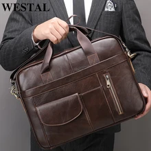 WESTAL Mens Leather Bags Men Leather Laptop Bag for Document Briefcase for Teens Zip Mens Business Bag Tote Messenger Bags Man