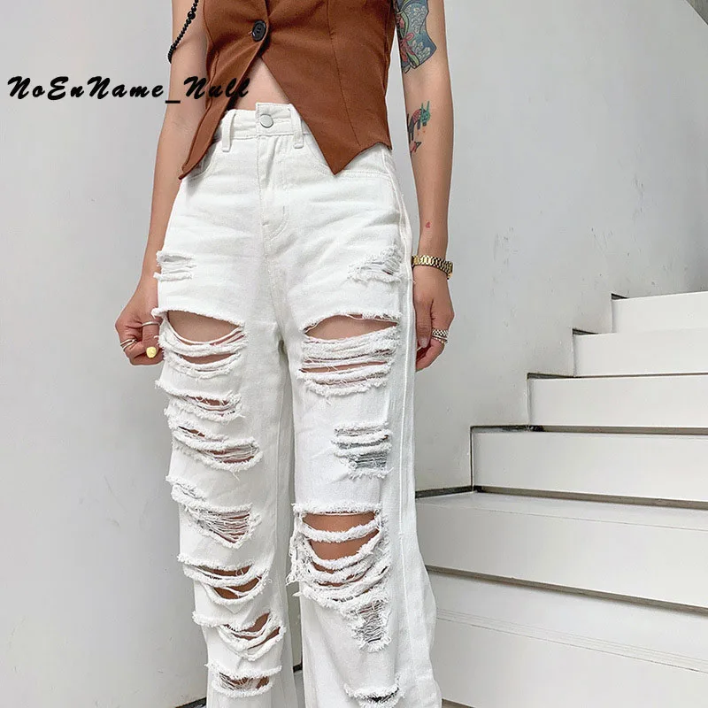 

Летняя трендовая Женская одежда, новинка, прямые модные тонкие повседневные брюки с высокой талией и дырками, сексуальные брюки с дырками