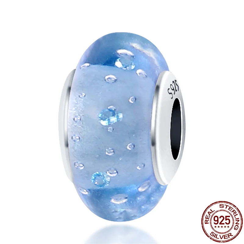 

2021 Новые Подвески plata из серебра 925 пробы светильник-голубые стеклянные бусины подходят для оригинального браслета Pandora DIY ювелирные изделия...