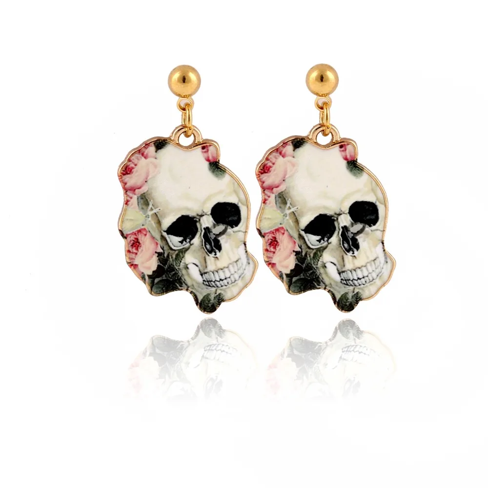 1Pair Calavera Sugary-Sweet Whimsical Skull Earrings Celebrate Mexican Halloween Day Sugar Women Head | Украшения и аксессуары
