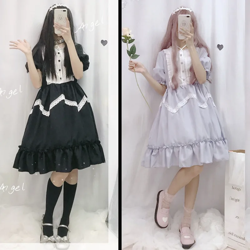 

Summer Japanese Lolita Vintage dress lolita dress female soft girl wind cute fungus lace dress short sleeve dress cute