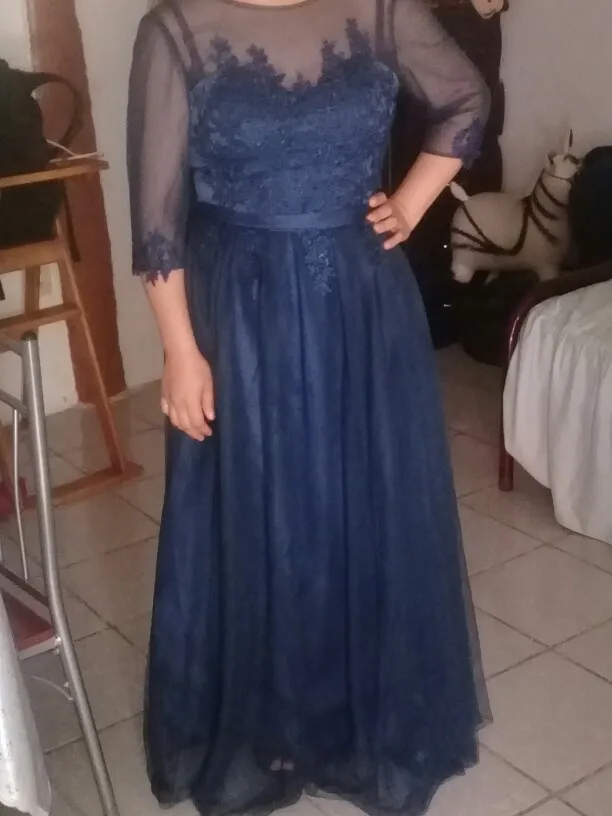 Navy Blue Vestido de festa, длинное вечернее платье трапециевидной формы с коротким рукавом, вечерние платья для невесты, сексуальные платья для выпускного вечера, цвета красного вина, синего, много цветов EN06M - Цвет: Navy Blue