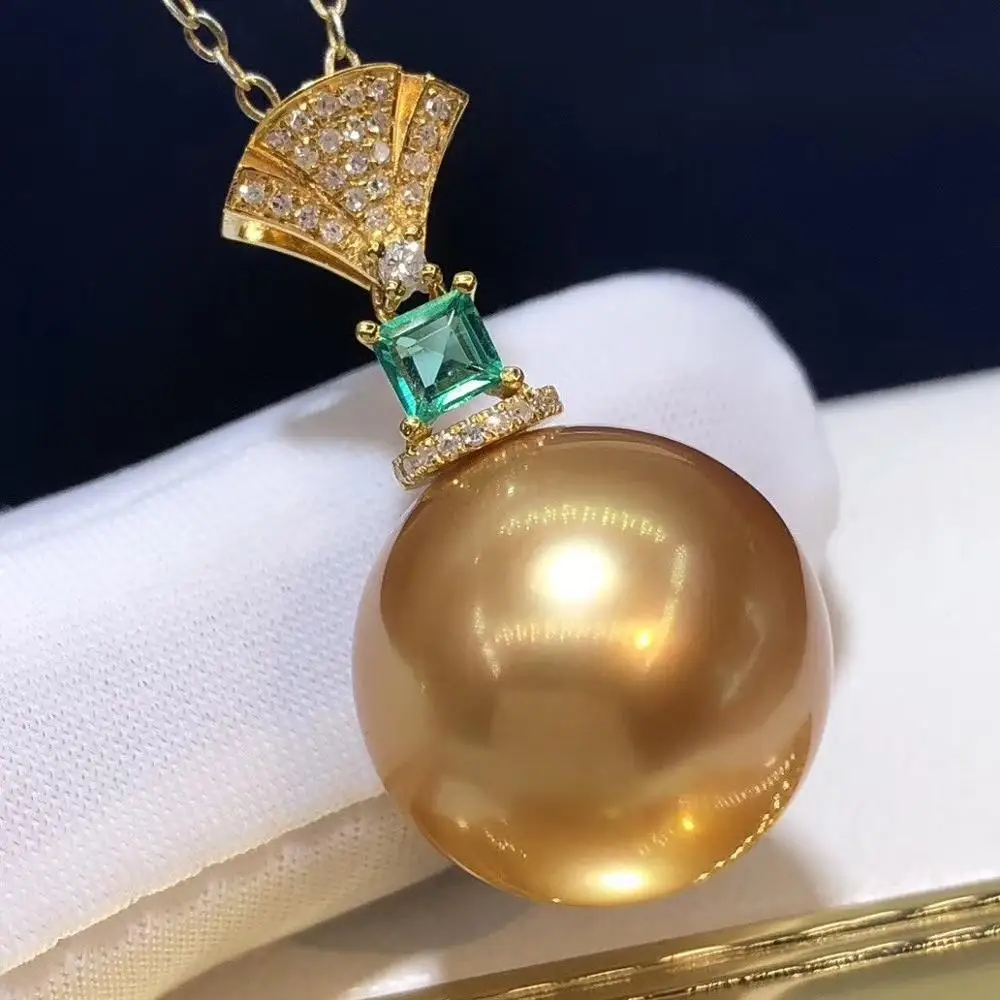 D717 жемчужная подвеска ювелирные изделия из 18-каратного золота круглое 13-14 мм