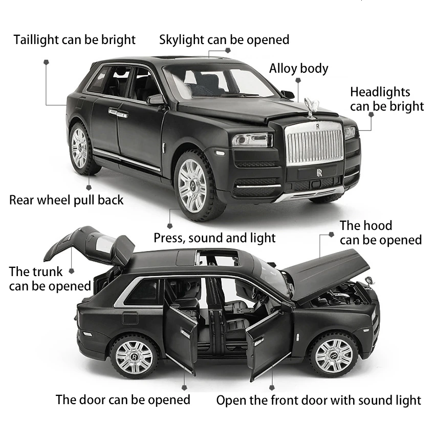 1/32 литые под давлением модели автомобилей из сплава Rolls Royce Cullinan металлическая модель звуковой светильник оттягивающий назад внедорожник для детей 7 открывающихся дверей игрушки для мальчика