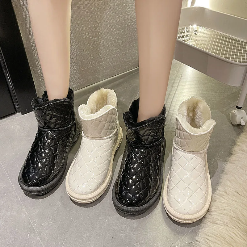 

new women's snow boots diamond case small fragrant wind non - slip waterproof thick warm cotton shoes with velvet short boots
