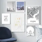 Архитектурная мечеть, Золотая мраморная карта из стамбала, холст, живопись, настенный художественный принт, плакаты, картины для домашнего декора, украшение комнаты