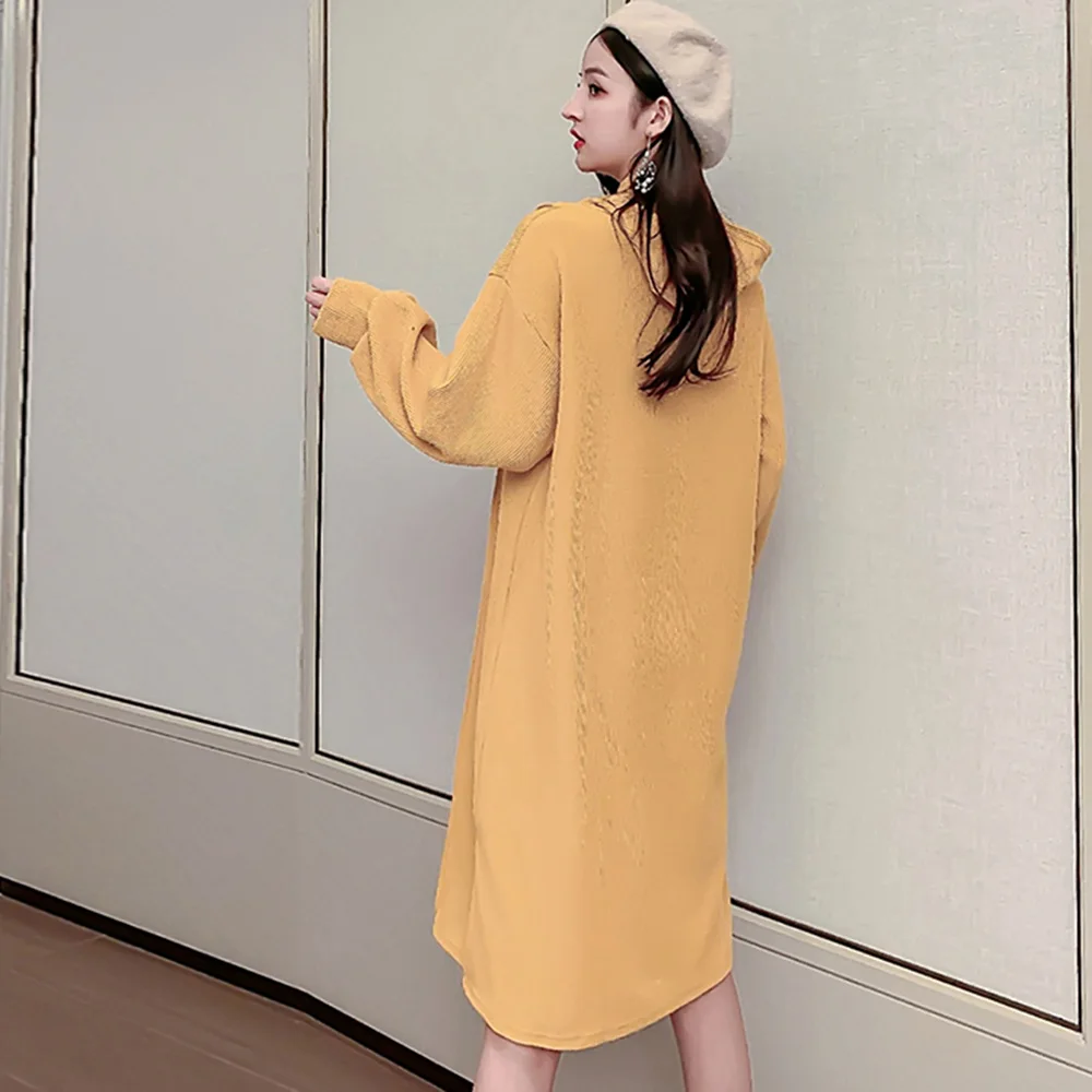 

Japan Style Women Dress Korean Fashion Spring Autumn Loose Casual Simple Hooded Split Lazy Hot Sale Solid Color Long Sleeve 2021