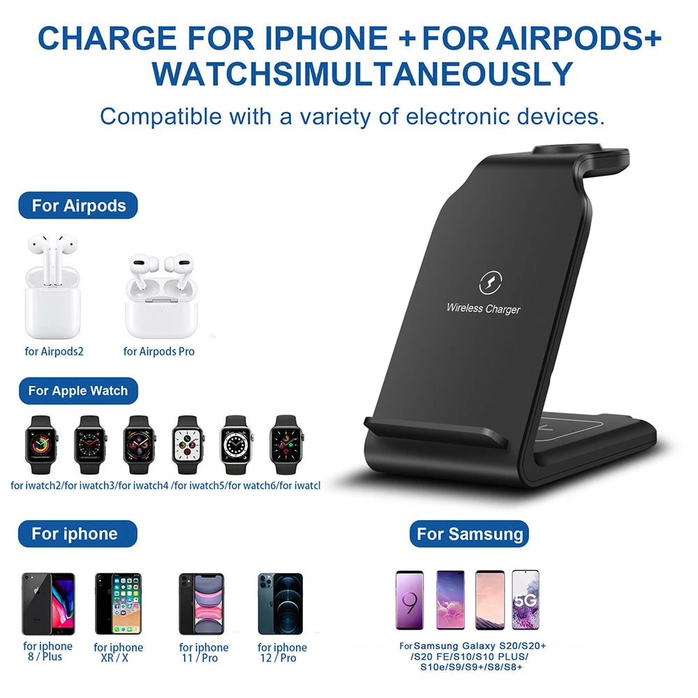 15w fast wireless charger 4 in 1 qi charging dock station usb chargers for iphone 13 12 11 xs xr x 8 apple watch 7 6 airpods pro free global shipping