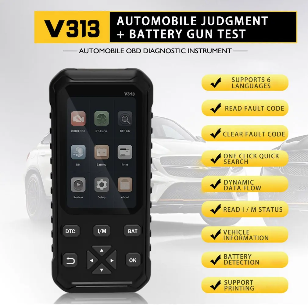 

V313 OBD 2 Code Reader Auto Scanner For 12V Car Battery Tester 2 In 1 OBD Car Diagnostic Tool OBD II Vehicle Scan Test Tool
