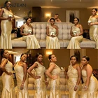 Золото платье подружки невесты из Африканской ткани 2021 кружевное платье на одно плечо топ пол Длина платье подружки невесты платье размера плюс для женщин на свадьбу