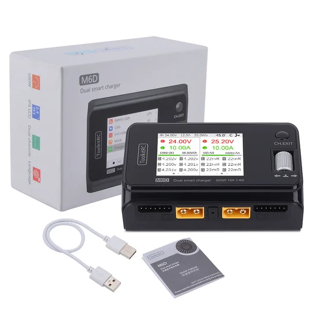 Интеллектуальное зарядное устройство ToolkitRC M6D 500w 15A DC с двойным зарядным