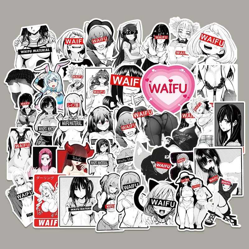 

51 Sheets Cartoon Anime Waifu Girl Stickers Japanese Kawaii Stationery Decorative DIY Stick Label PVC Adhesive Stickers