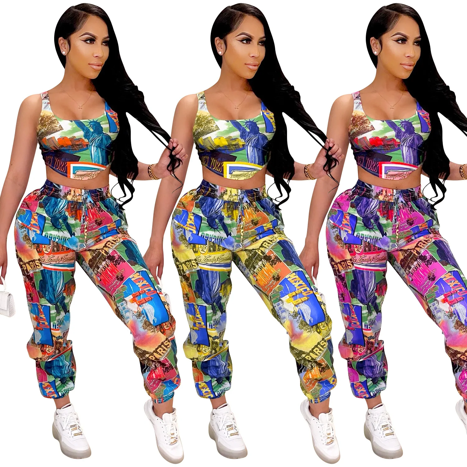 

Женский спортивный костюм из двух предметов, пикантный костюм с принтом, модная уличная одежда Набор для бегунов