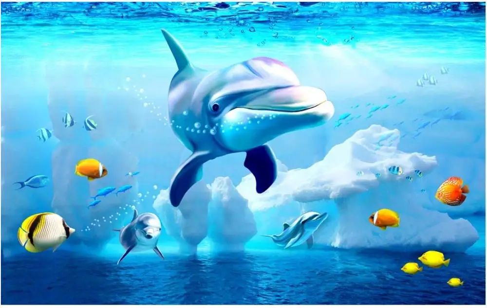 

Custom photo wallpaper 3d murals wallpaper for walls 3 d Underwater world dolphin mural background wall papers home decor