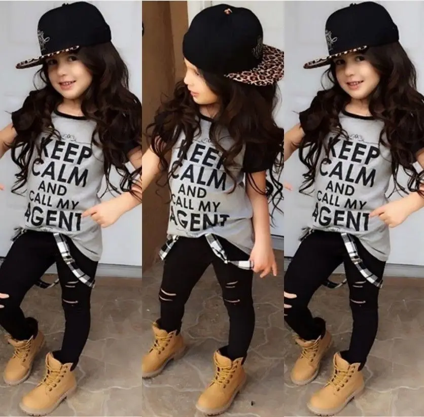 

Toddler Kids Baby Girls Clothes Short Sleeve Top T-shirt Ripped Pants Leggings Summer Outfits 2PCS 2-7T
