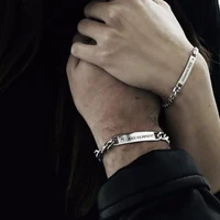 plate id tag bar bracelet cuban link chain brazalets engravable name stainless steel bracelet for men women couple bangle jewels
