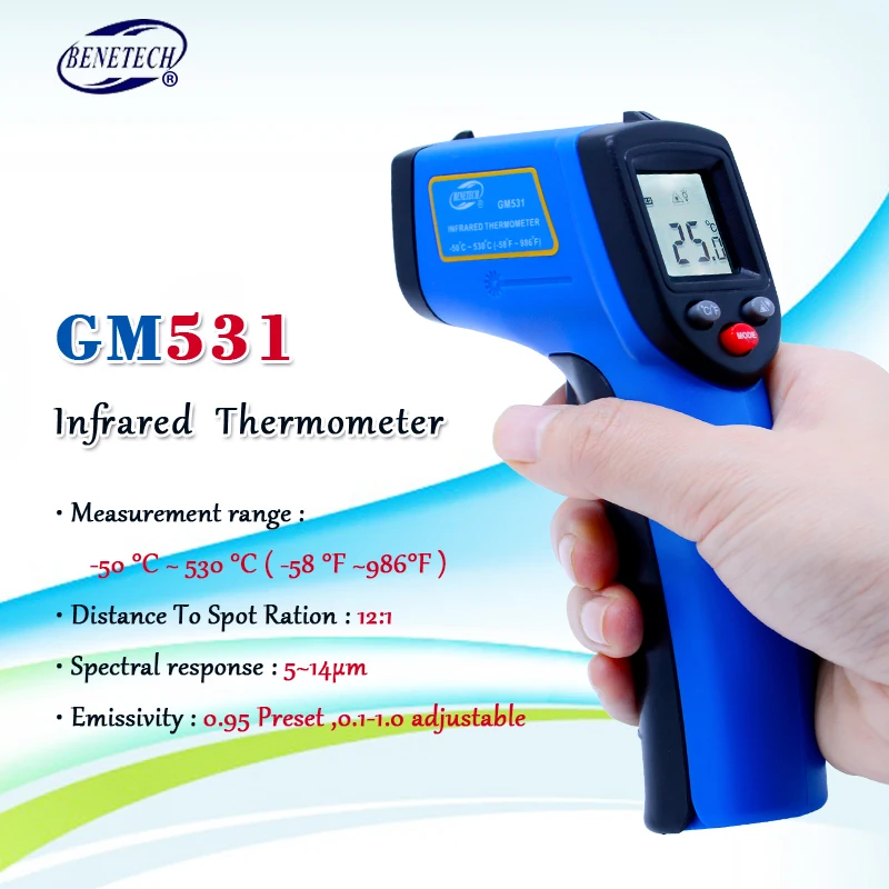Бесконтактный цифровой лазерный инфракрасный термометр BENETECH GM531 50 ~ 530C( 58 875F) 0 1