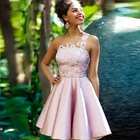 Атласное коктейльное платье-трапеция на одно плечо, розовое платье для выпускного вечера, Выпускные вечерние платья