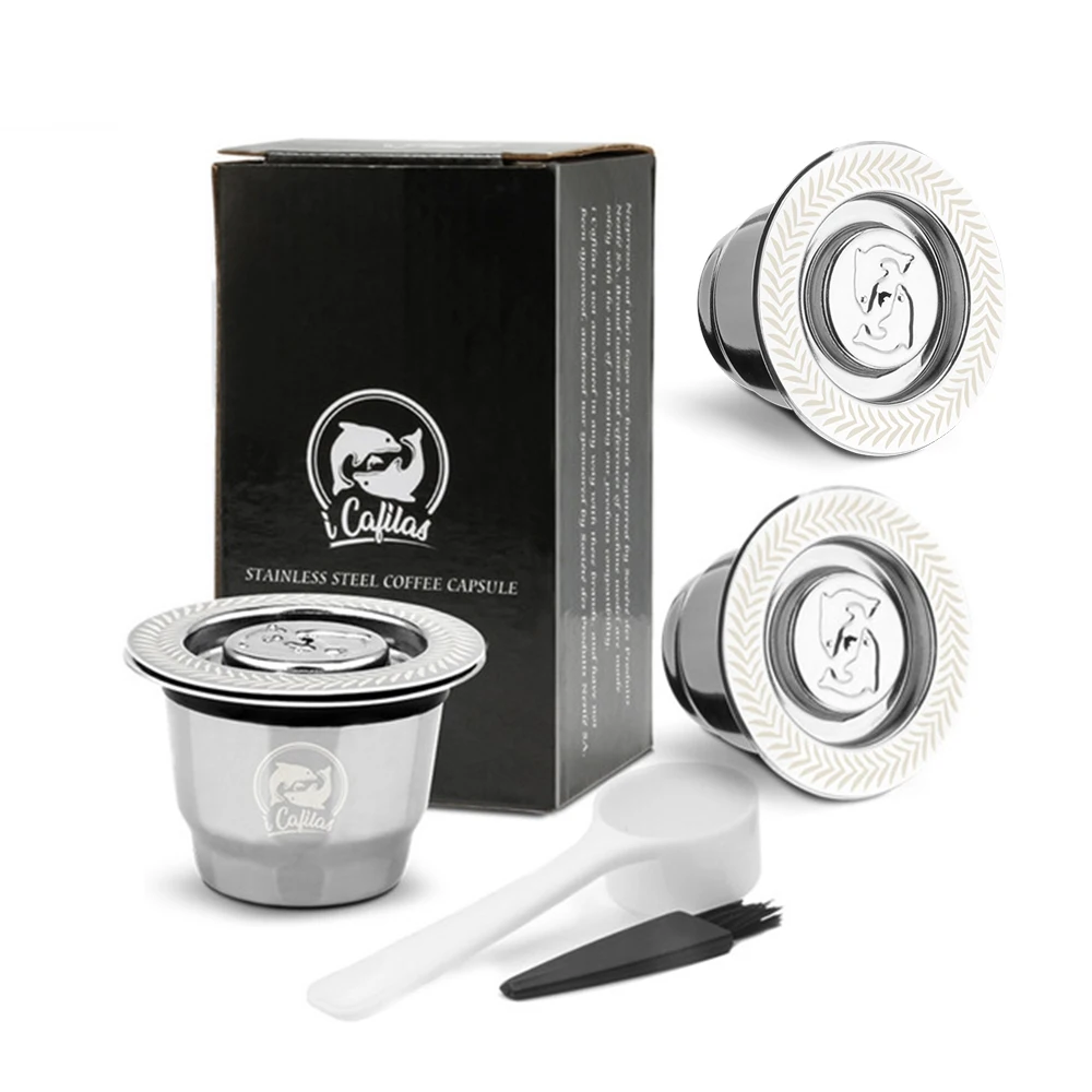 3 capsue Nespresso фильтр для кофе из нержавеющей стали многоразовая перезаправляемая кофейная капсула Satinless трамбовочная ложка прекрасный дизайн Капсульная чашка - Цвет: 3 capsue