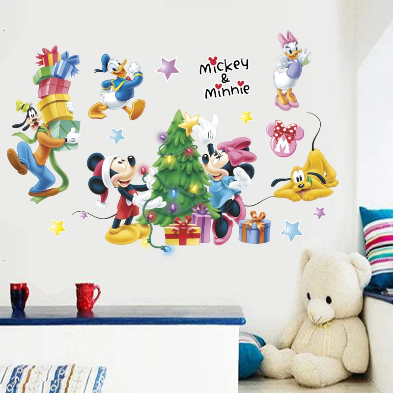 

Disney Mickey Minnie Goofy 25*70cm Wall Stickers For Kids Rooms Home Decor Cartoon Christmas Wall Decals Pvc Mural Art Posters