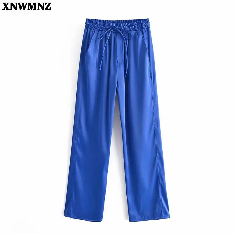 

XNWMNZ Women Fashion flowing wide-leg trousers women's Vintage high-waist relaxed loose elastic waistband casual Ladies pants