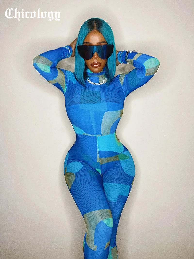 

Chicology 2021 Women Color Striped Rhombus Print Long Sleeve Round Neck Bodycon Skinny Streetwear Bodycon Stretchy Jumpsuits